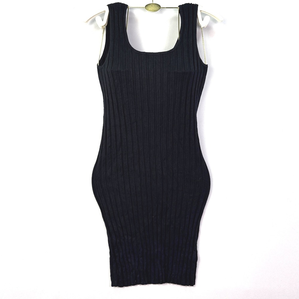 A New Day Black Ribbed Knit Bodycon Midi Tank Dress Small Scoop Neck Sleeveless